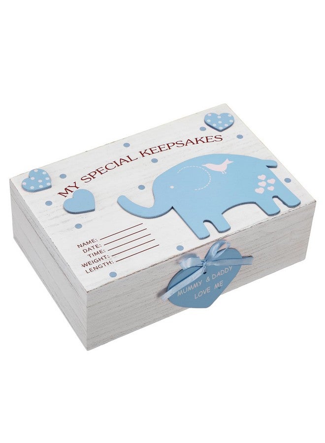 Soaoo 3D Wooden Baby Boys Memories Keepsake Box Baby Girls Elephant First Keepsake Box New Parent Newborn Baptismal Birthday Gift for Mementos 11.81'' x 7.87'' x 3.94''(Blue) - Image 1
