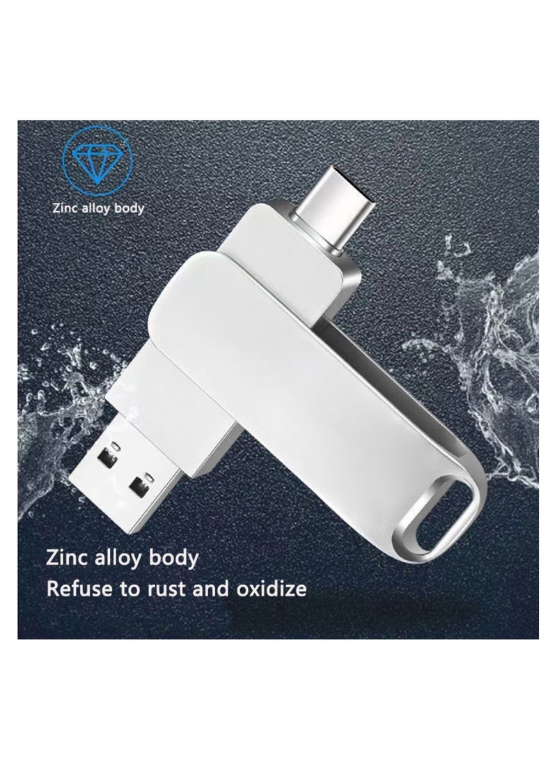 128GB USB 3.2 Gen 1 Flash Drive, USB A and USB C Dual Drive 2 in 1 Thumb Drive Swivel Design Jump Drive Memory Stick for Android Device/Tablet/Laptop/PC/Phone (Silver) - Image 2