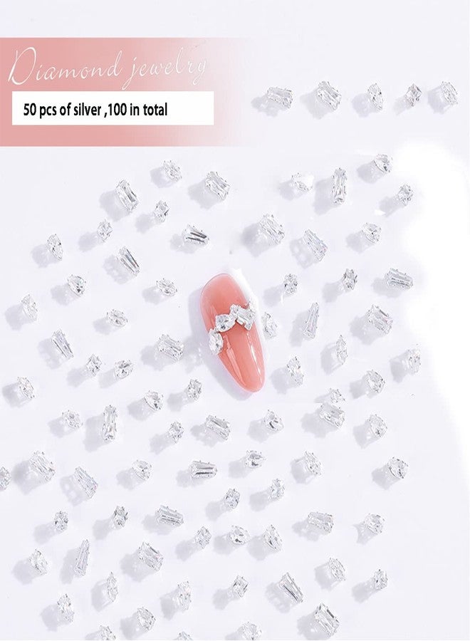 Furimuk 100 Pcs Diamond Jewelry Nail Charms for Nail Art Decoration Rhinestones, Gold/Silver Flatback Sparkle Horse Eyes Water Drop Square Zircon Claw Gems Nail Design Supplies - Image 3