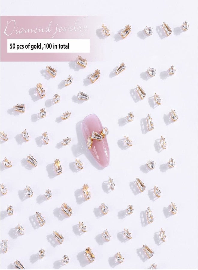 Furimuk 100 Pcs Diamond Jewelry Nail Charms for Nail Art Decoration Rhinestones, Gold/Silver Flatback Sparkle Horse Eyes Water Drop Square Zircon Claw Gems Nail Design Supplies - Image 2