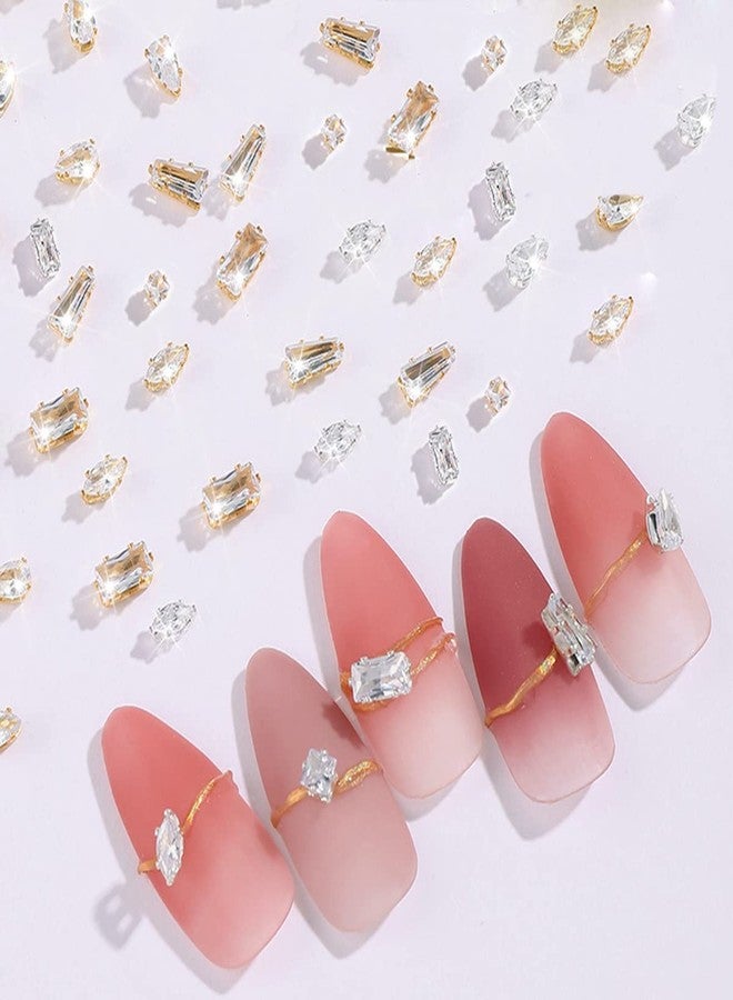 Furimuk 100 Pcs Diamond Jewelry Nail Charms for Nail Art Decoration Rhinestones, Gold/Silver Flatback Sparkle Horse Eyes Water Drop Square Zircon Claw Gems Nail Design Supplies - Image 1