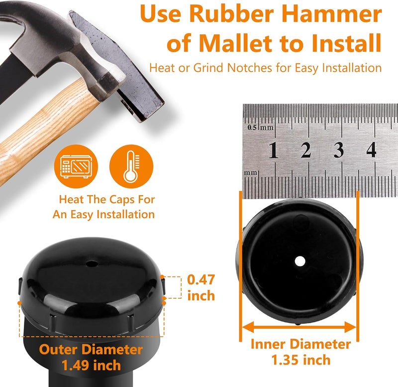 PETOX 48-Pack Wrought Iron Patio Furniture Feet Caps 1-1/2 inch Round Plastic Outdoor Chair Leg Caps, Patio Chair Leg Caps for Metal Chairs, Patio Furniture Replacement Feet for Chairs & Tables, Black - Image 2