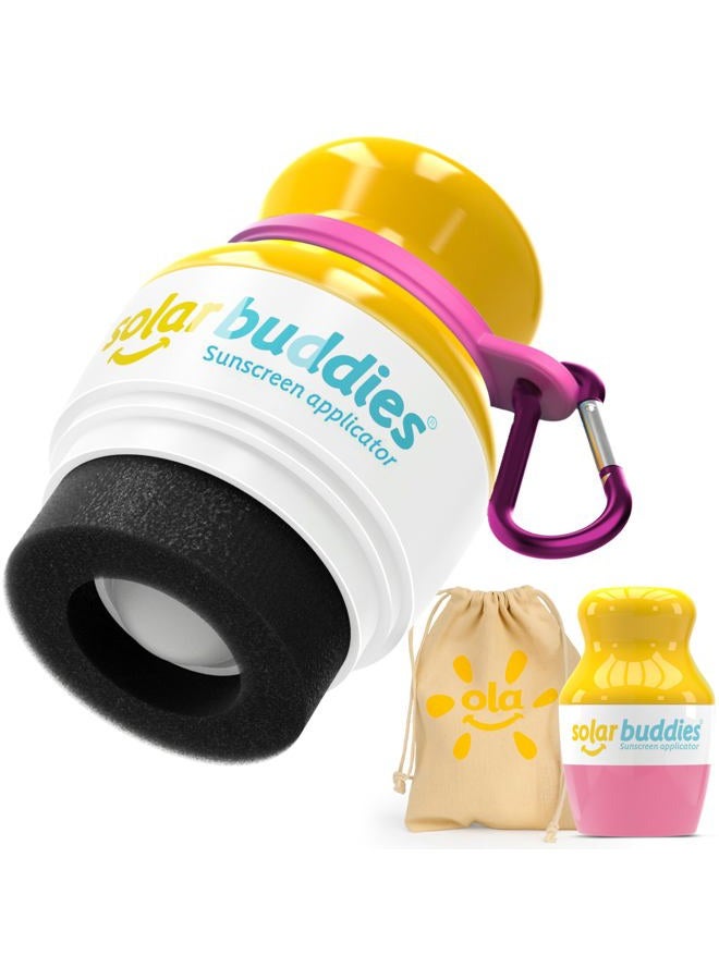 Solar Buddies Bag Bundle Set For Refillable Roll On Sunscreen Suncream Applicator Bag Bundle With Applicator Carabina Clip For Families, Kids, Adults, Travel Set (Pink) - Image 1