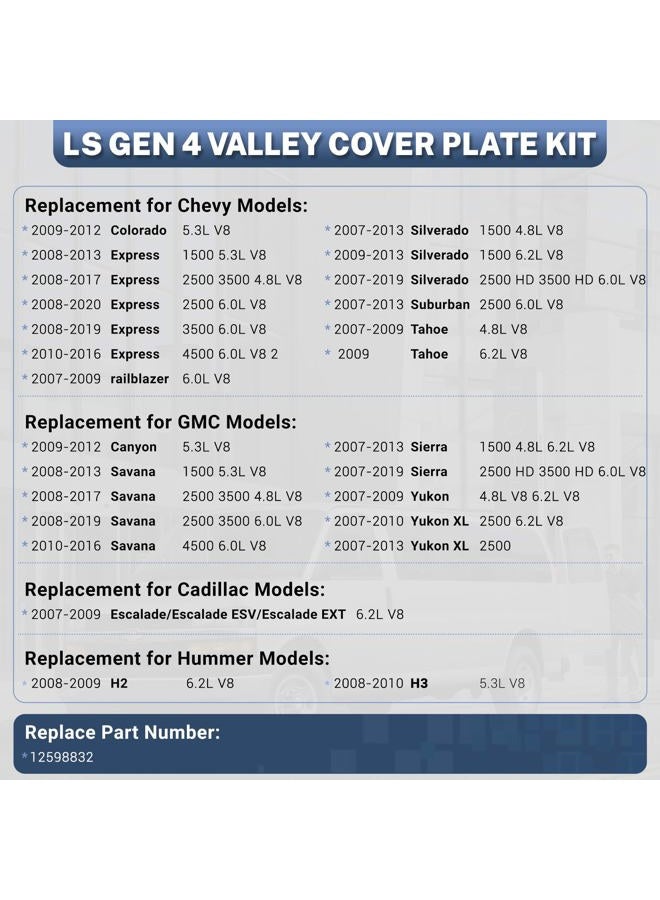 Glvvexa 12598832 LS Gen 4 Valley Cover Plate Kit Replacement for 2007-2013 Chevy Silverado GMC Sierra SUV LS2 LS3 LS7 4.8L 5.3L 6.0L 6.2L Non AFM/DOD - Image 2