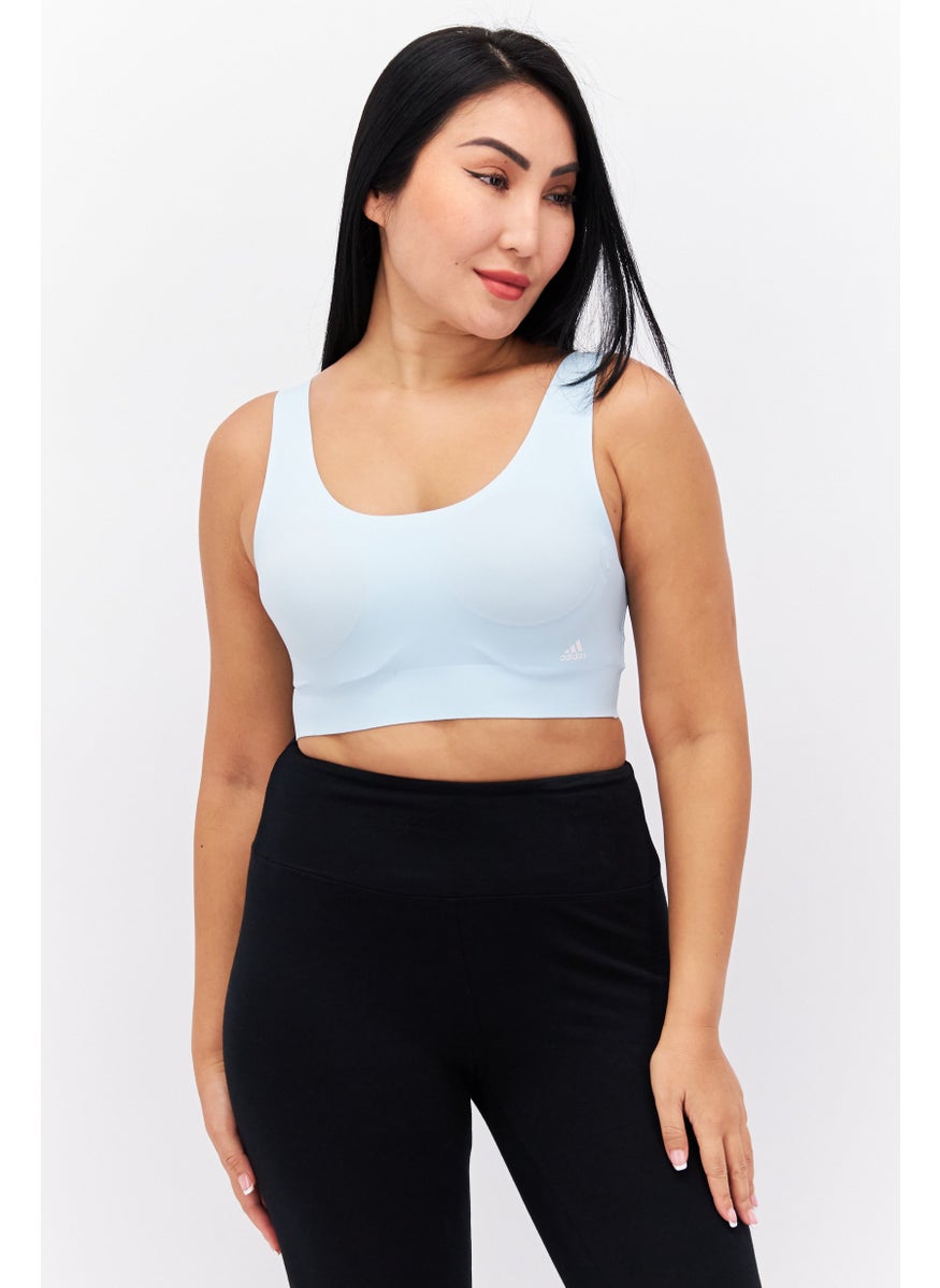 Adidas Women Brand Logo Lightly Padded Sports Bra, Light Turquoise  - Image 1