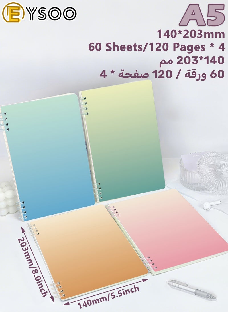  إيسو دفاتر EYSOO الحلزونية مقاس A5 (4 قطع) – ورق مسطر للجامعة بـ 60 ورقة / 120 صفحة – مفكرة بغلاف صلب كدفاتر حلزونية مسطرة للمكتب والمدرسة والكتابة. - Image 2