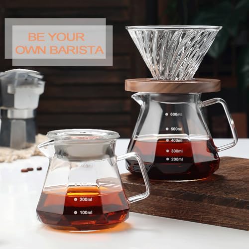 COFISUKI Glass Coffee Server for Drip Coffee Maker,Diamond Fashion Design Glass Coffee Carafe, Coffee Pot with Lid, Clear, 600ml(20oz) - Image 2