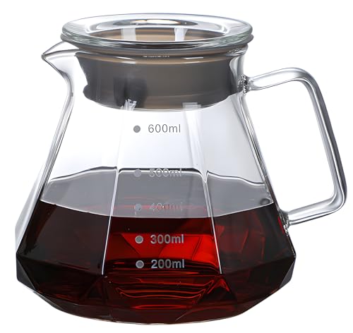 COFISUKI Glass Coffee Server for Drip Coffee Maker,Diamond Fashion Design Glass Coffee Carafe, Coffee Pot with Lid, Clear, 600ml(20oz) - Image 1