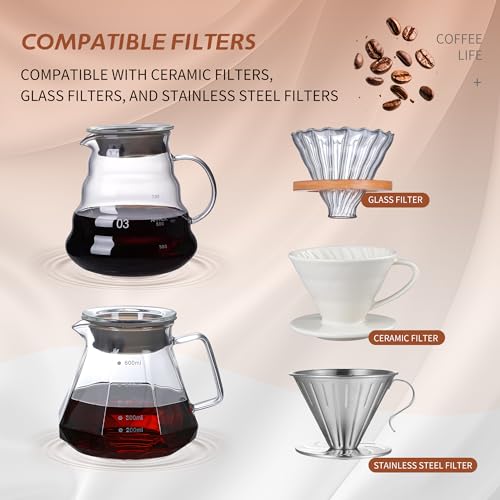 COFISUKI Glass Coffee Server for Drip Coffee Maker,Diamond Fashion Design Glass Coffee Carafe, Coffee Pot with Lid, Clear, 600ml(20oz) - Image 4