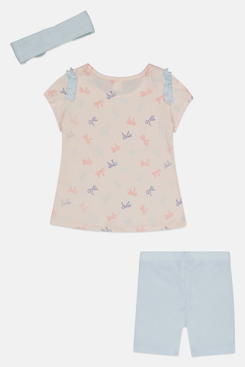 Petit Lem Toddlers Girl 3 Pcs Allover Print Top And Short With Headband, Multicolor - Image 3