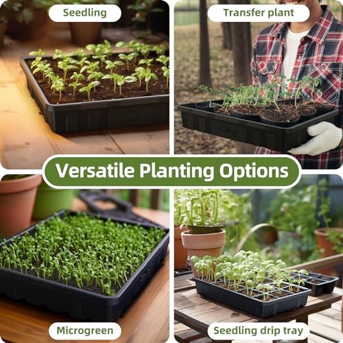 SOLIGT Extra Thick Heavy Duty 10 Pack Seed Starting Trays - Microgreens Growing Trays Seedling Plant Germination Starter Tray Transplant Fodder Flats, No Holes, No Leakage, Reusable, 14 * 10.8 * 2.3" - Image 3