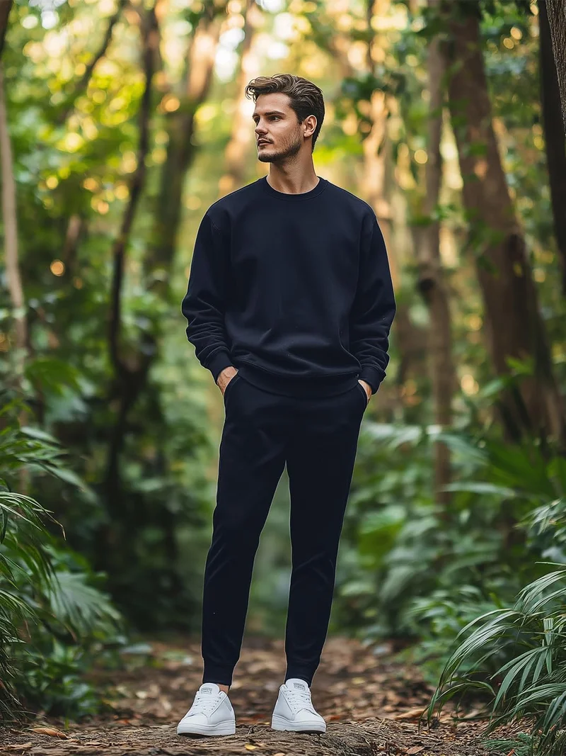 NOBERO  NOBERO Men Navy Cotton Crew Neck Sweatshirt for Men | Best Price UAE