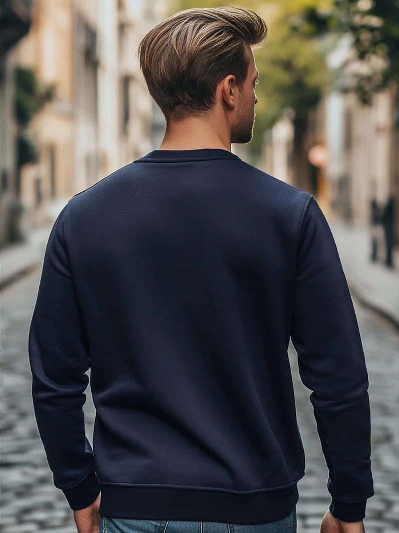 NOBERO  NOBERO Men Navy Cotton Crew Neck Sweatshirt for Men | Best Price UAE
