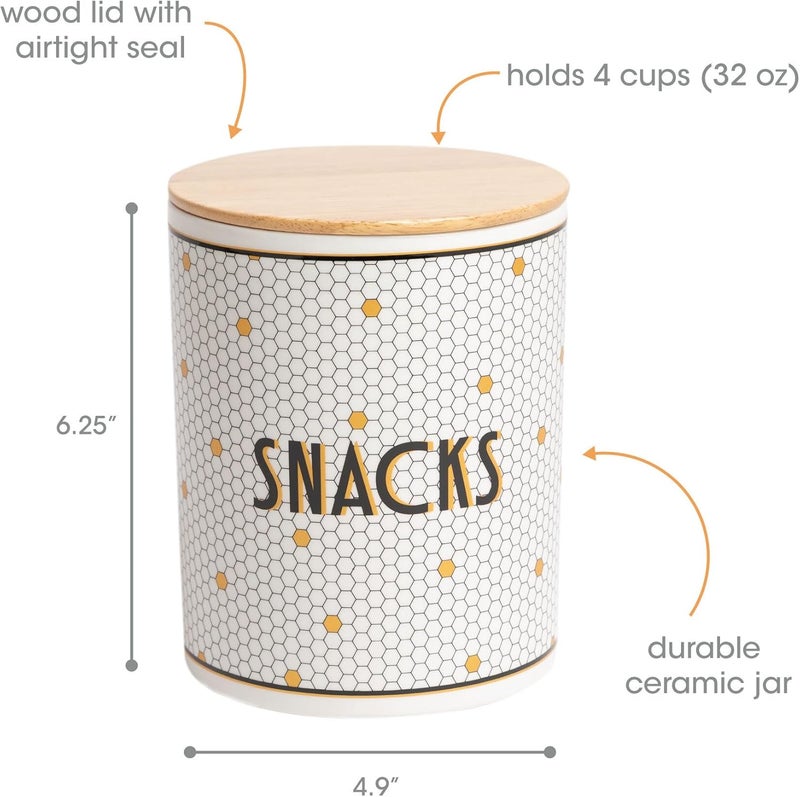 Pearhead Ceramic Dog Treat Jar with Wooden Lid – Bistro Tile Dog Biscuit Container for Countertop, Airtight Stoneware Pet Treat Storage Canister for Puppy Treats & Training Rewards - Image 3