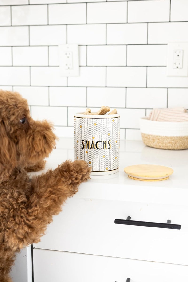 Pearhead Ceramic Dog Treat Jar with Wooden Lid – Bistro Tile Dog Biscuit Container for Countertop, Airtight Stoneware Pet Treat Storage Canister for Puppy Treats & Training Rewards - Image 5