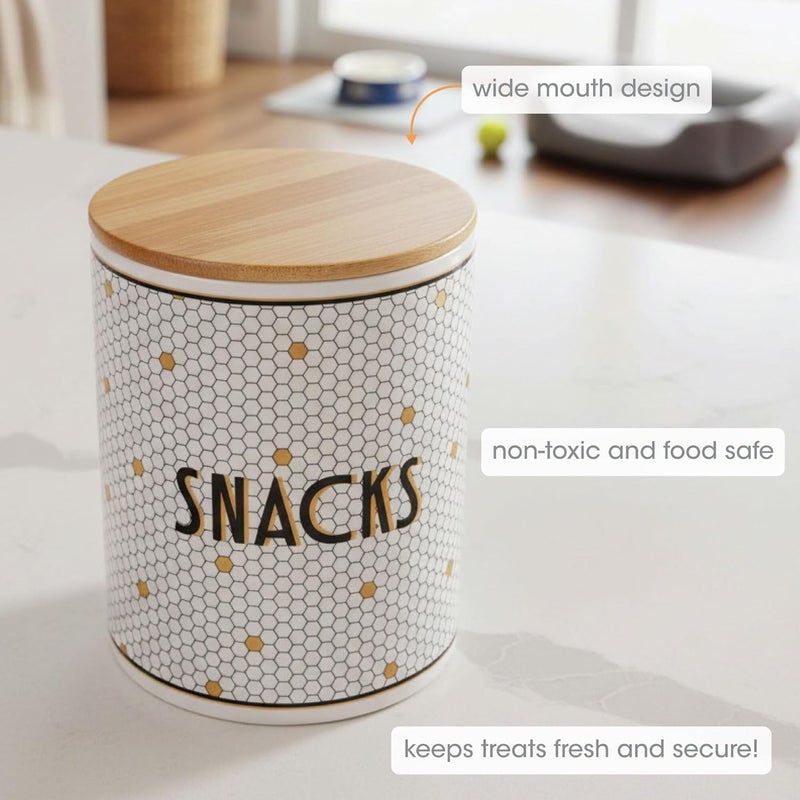 Pearhead Ceramic Dog Treat Jar with Wooden Lid – Bistro Tile Dog Biscuit Container for Countertop, Airtight Stoneware Pet Treat Storage Canister for Puppy Treats & Training Rewards - Image 2