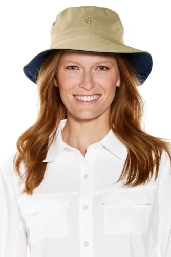 Coolibar Reversible Bucket Hat - UPF 50+ Sun Protection - Landon in Tan/Navy - Image 1
