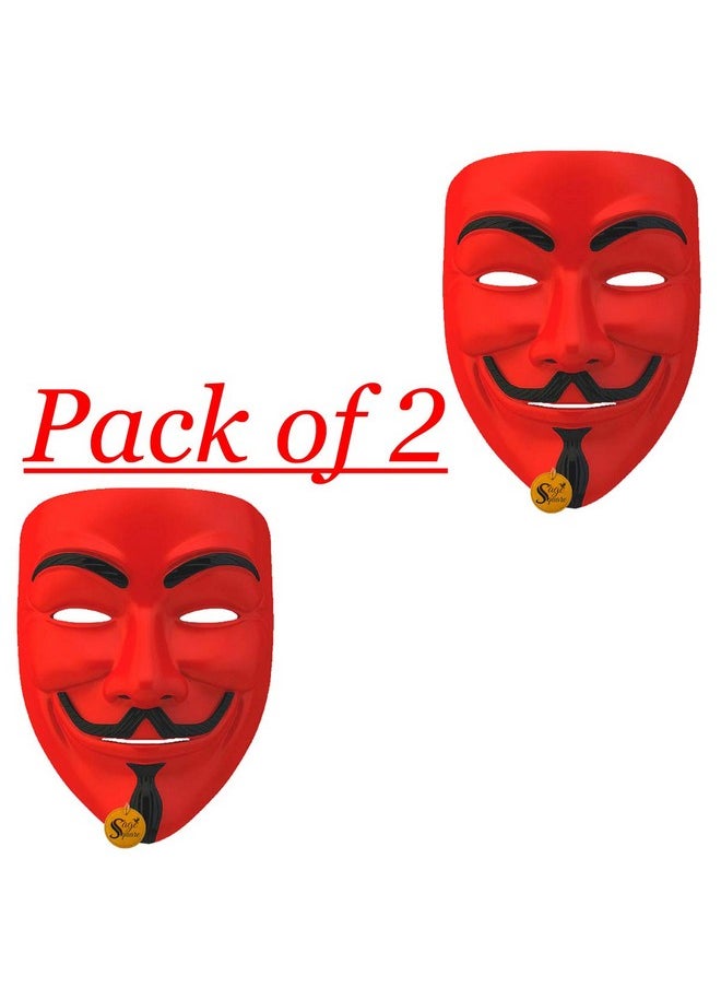 Sage Square Sage Square Red Vendetta Comic FACE MASK Fawkes Mask Anonymous VIP Edition Face-Mask Perfect Fit Cosplay Protest V for Vendetta DC Comics (Pack of 2)  - Image 1