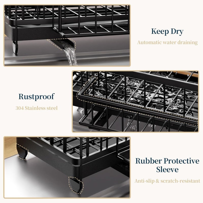 Consumest Consuemst Sponge Holder for Kitchen Sink - Auto Draining Sink Caddy Organizer with Detachable Rack, High Brush Holder, Kitchen Countertop Storage Accessories, Black - Image 5