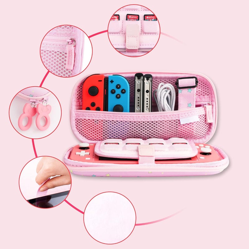 GLDRAM Cute of Unicorn Carrying Case for Nintendo Switch Lite, Pink Travel Case Accessories Bundle with Soft TPU Swicth Lite Skin Cover, HD Screen Protector, Thumb Caps and Shoulder Strap for Girls - Image 2