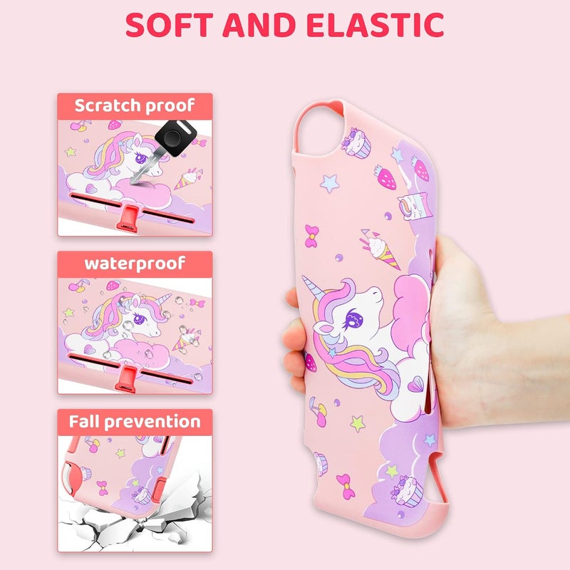 GLDRAM Cute of Unicorn Carrying Case for Nintendo Switch Lite, Pink Travel Case Accessories Bundle with Soft TPU Swicth Lite Skin Cover, HD Screen Protector, Thumb Caps and Shoulder Strap for Girls - Image 4