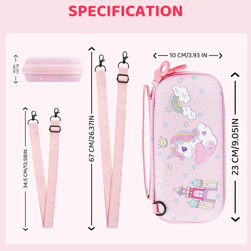 GLDRAM Cute of Unicorn Carrying Case for Nintendo Switch Lite, Pink Travel Case Accessories Bundle with Soft TPU Swicth Lite Skin Cover, HD Screen Protector, Thumb Caps and Shoulder Strap for Girls - Image 5