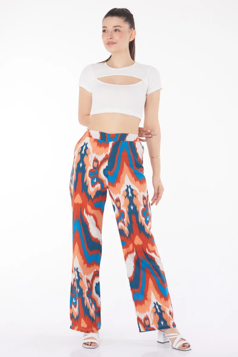 Tofisa Plain Mid Women's Orange Patterned Trousers - 13223