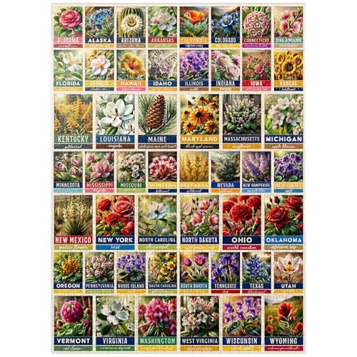 MyPuzzle.com MyPuzzle State Flowers Series 50 State Flowers Collage Vol 3 Premium 1000 Piece Jigsaw Puzzle for Adults - Image 1