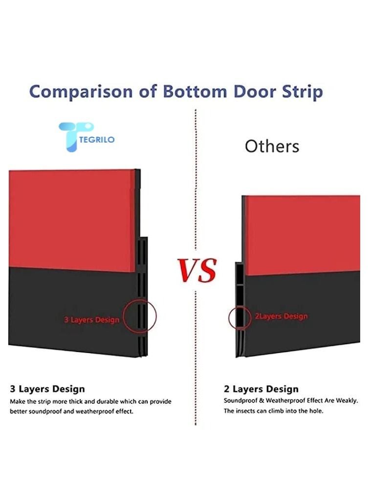TEGRILO Door Draft stopper, Bottom Seal for Exterior & Interior Doors Blocker for Insects Dust Noise and weather Stripping 2”W x 39”L-BLACK. - Image 3