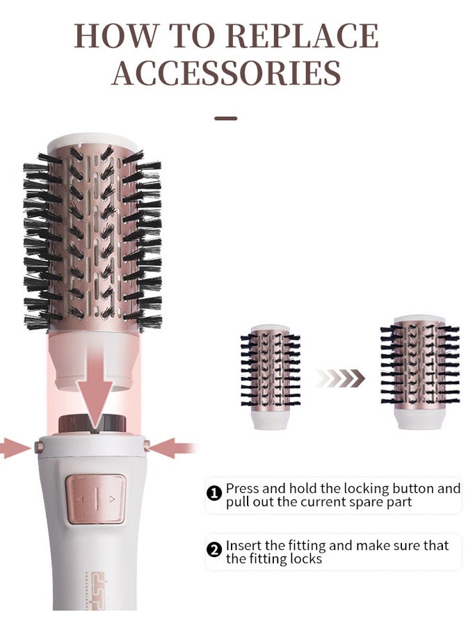 DSP 2 in 1 Hair Dryers & Hair Culers Set,1000W Blow Dryer Brush, Hair Styler with 2 Rechangeable Brushhead, Hot Air Brush Set for Hair Drying/Straightening/Curling/Hair Comb,50064,White - Image 4