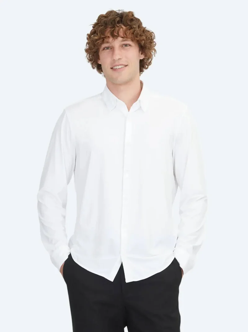 Kip White Regular Fit Knitting Casual Shirt