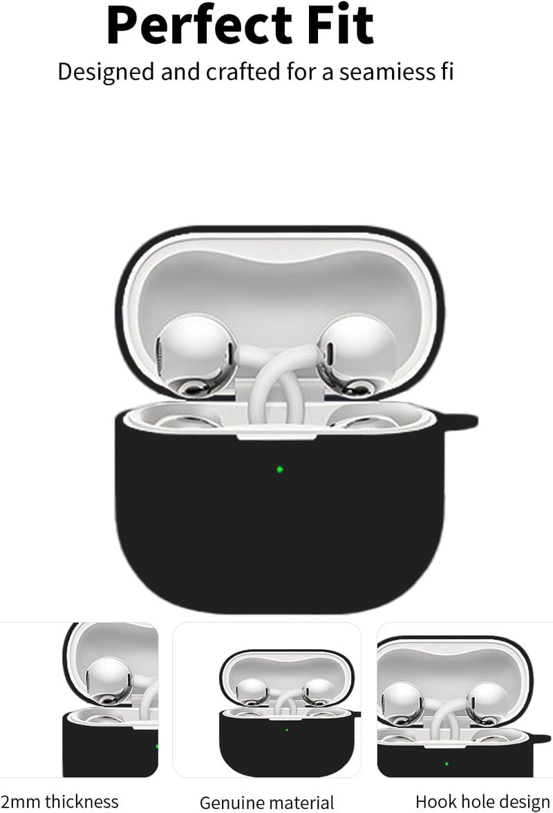 سجيت غطاء حماية ناعم من السيليكون لسماعات Huawei FreeClip 2 مع سلسلة مفاتيح ‏(أسود) - Image 2