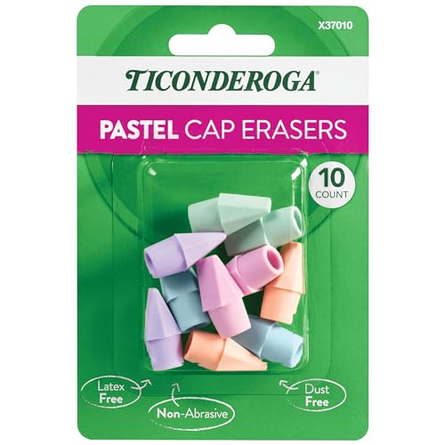 Ticonderoga Pencil Cap Erasers, Assorted Pastel Colors, 10 Count - Image 1