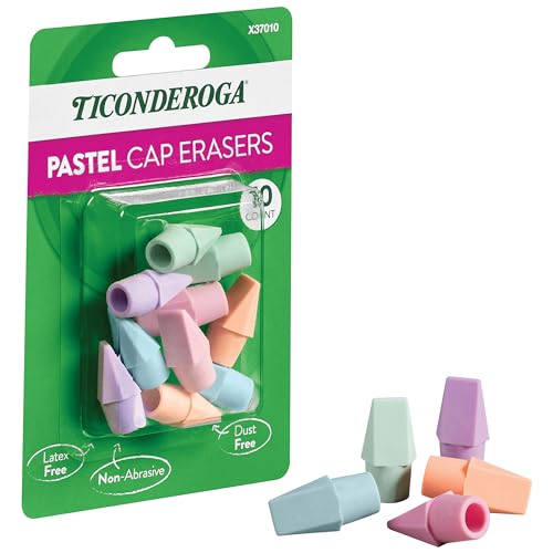Ticonderoga Pencil Cap Erasers, Assorted Pastel Colors, 10 Count - Image 3