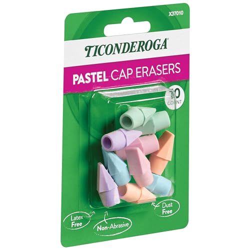 Ticonderoga Pencil Cap Erasers, Assorted Pastel Colors, 10 Count - Image 4