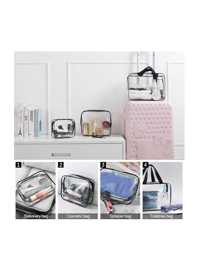 Risen 3-Piece Clear Cosmetic Bag Set – Water-Resistant Vinyl Travel Toiletry Bags with Zipper Closure & Carry Handle for Women, Men & Baby – Makeup Brush Case for Beach, Pool, Spa & Gym – Black - Image 3