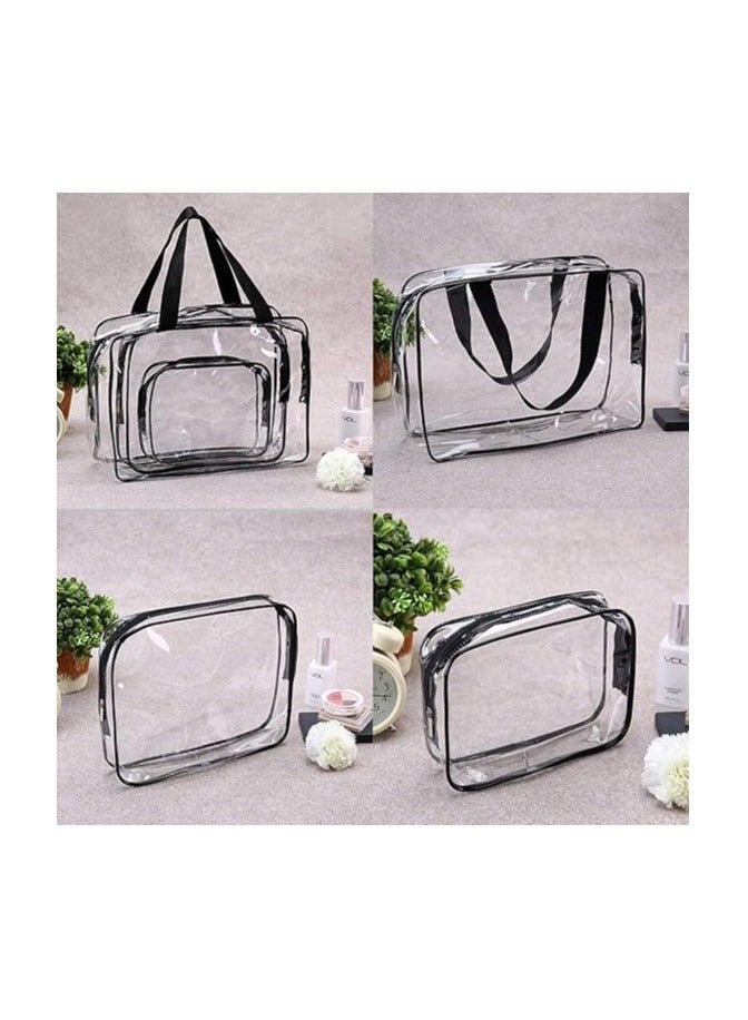 Risen 3-Piece Clear Cosmetic Bag Set – Water-Resistant Vinyl Travel Toiletry Bags with Zipper Closure & Carry Handle for Women, Men & Baby – Makeup Brush Case for Beach, Pool, Spa & Gym – Black - Image 4