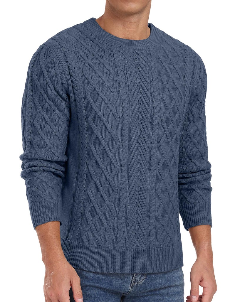 Askdeer Men's Pullover Sweater Fisherman Classic Casual Crewneck Sweaters Long Sleeve Chunky Knit Sweater Denim Blue - Image 2