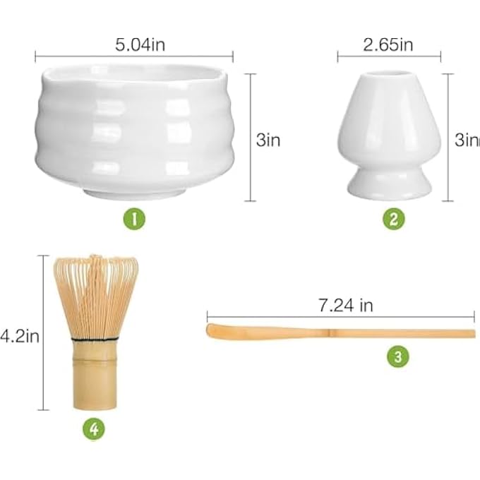 MostNow 4Pcs Japanese Tea Set Matcha Whisk SetMatcha Whisk Matcha Bowl Traditional ScoopCeramic Whisk HolderTraditional Matcha Tool Set For Matcha Tea Ceremony White - Image 3