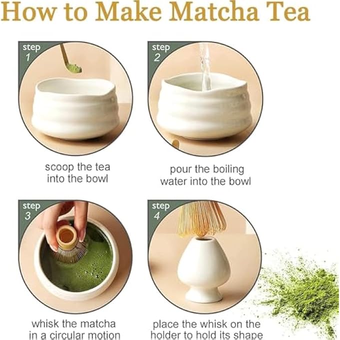 MostNow 4Pcs Japanese Tea Set Matcha Whisk SetMatcha Whisk Matcha Bowl Traditional ScoopCeramic Whisk HolderTraditional Matcha Tool Set For Matcha Tea Ceremony White - Image 4