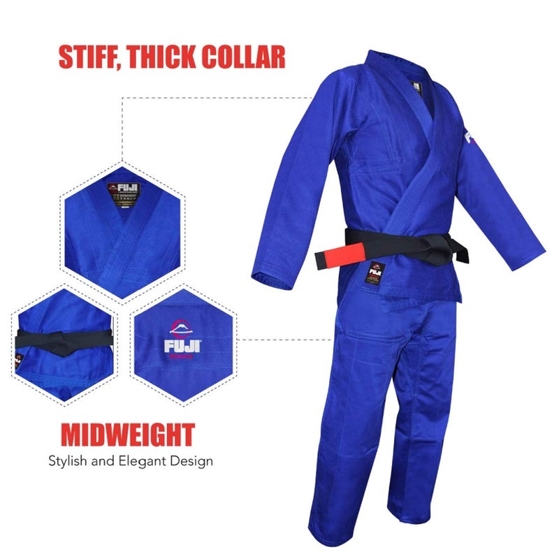 FUJI Kids All-Around Brazilian Style Jiu Jitsu Uniform with C0-Sized White Belt, Blue, Size C1 - Image 5
