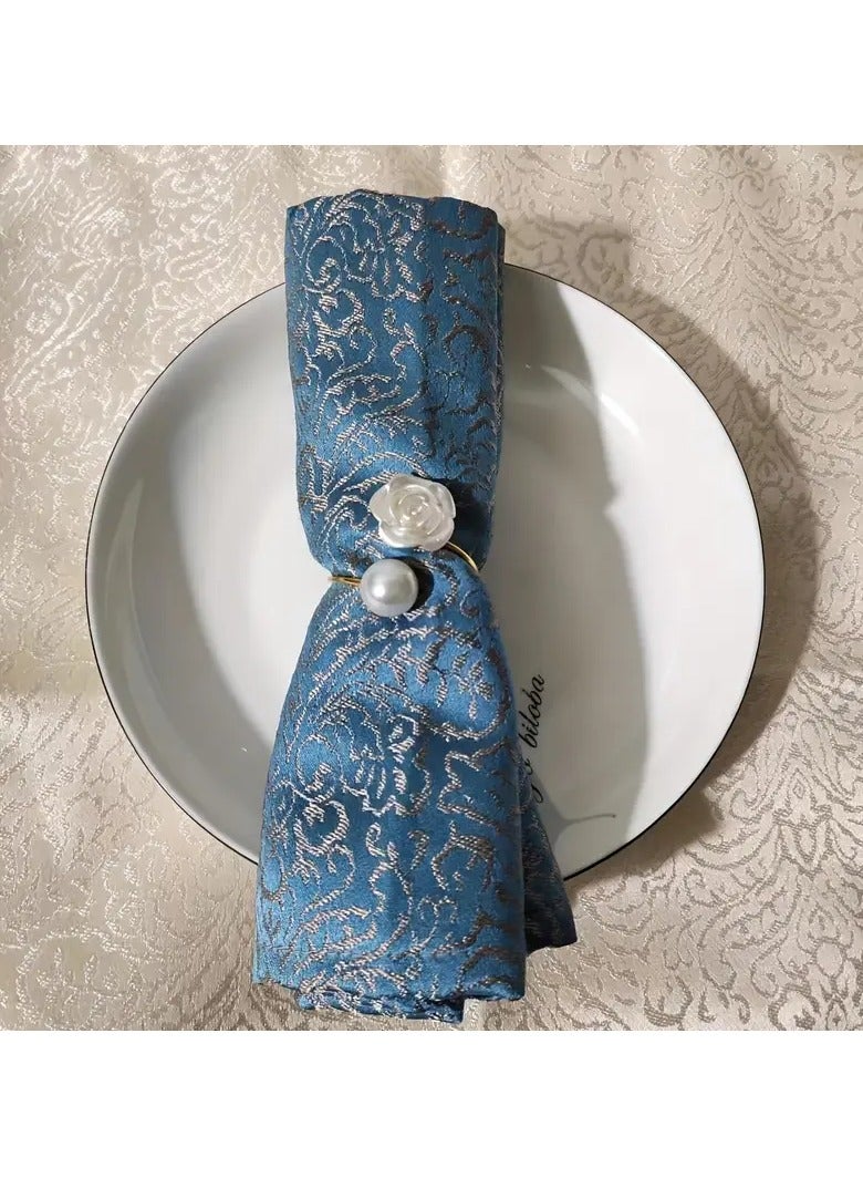 6 Piece Napkin Rings, White Rose Pearl Dining Table Ring Holder, Vintage Paper Towel Rings for Wedding Banquet Home Decorations  - Image 5