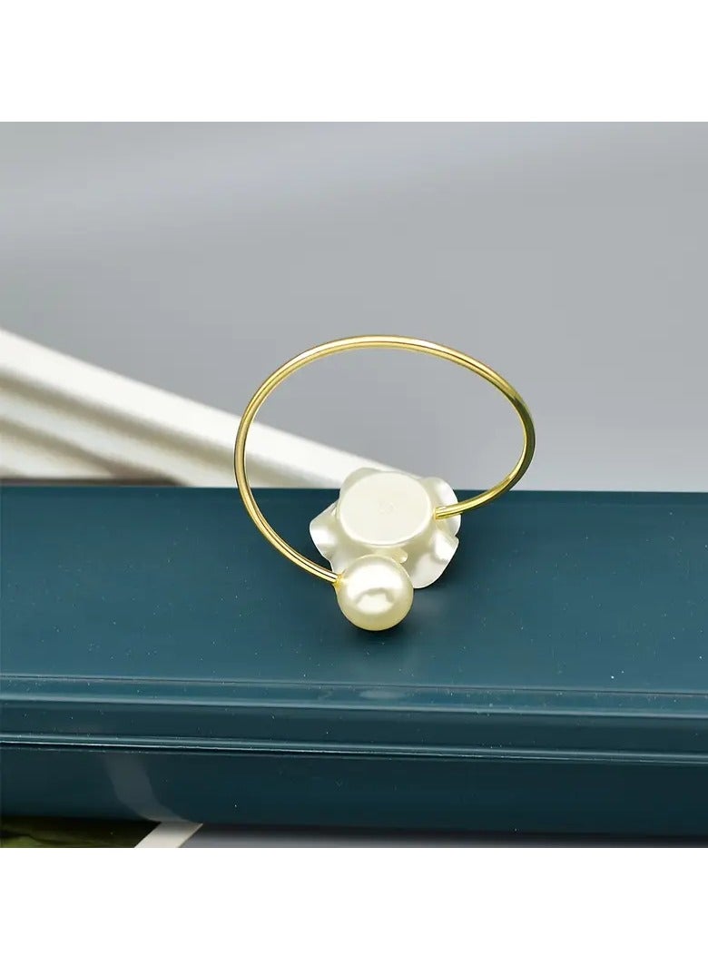 6 Piece Napkin Rings, White Rose Pearl Dining Table Ring Holder, Vintage Paper Towel Rings for Wedding Banquet Home Decorations  - Image 3