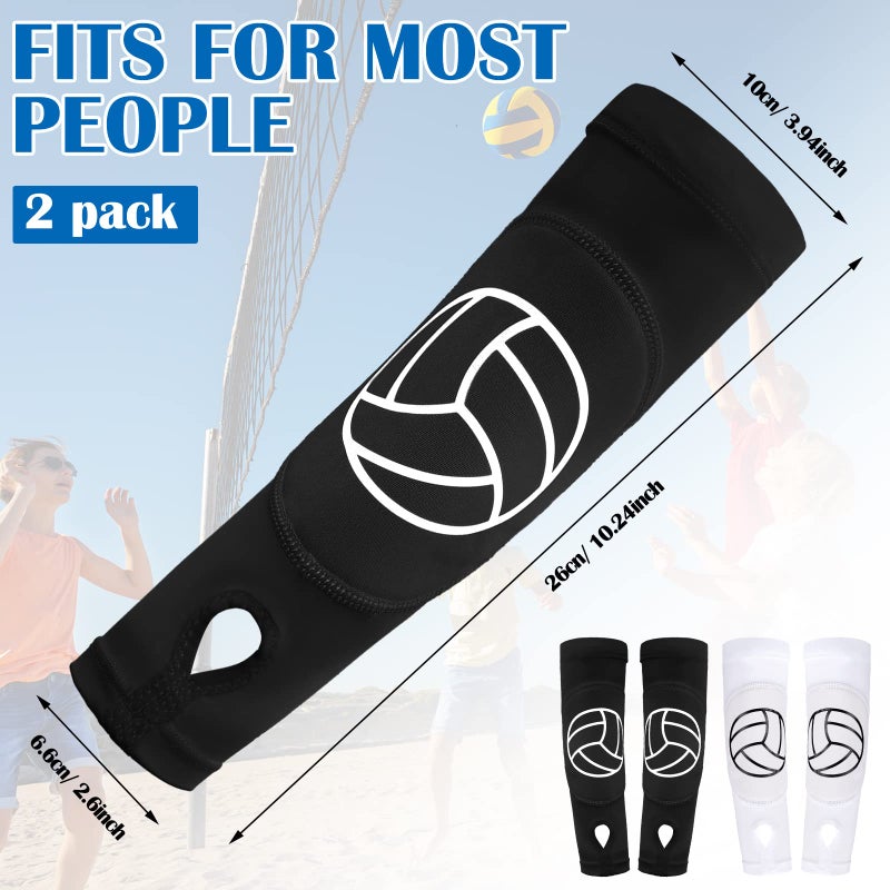 Newcotte 2 Pairs Volleyball Arm Sleeves Forearm Sleeves with Protection Pads and Thumb Hole Padded for Christmas, 12 Inches(Black, White) - Image 3