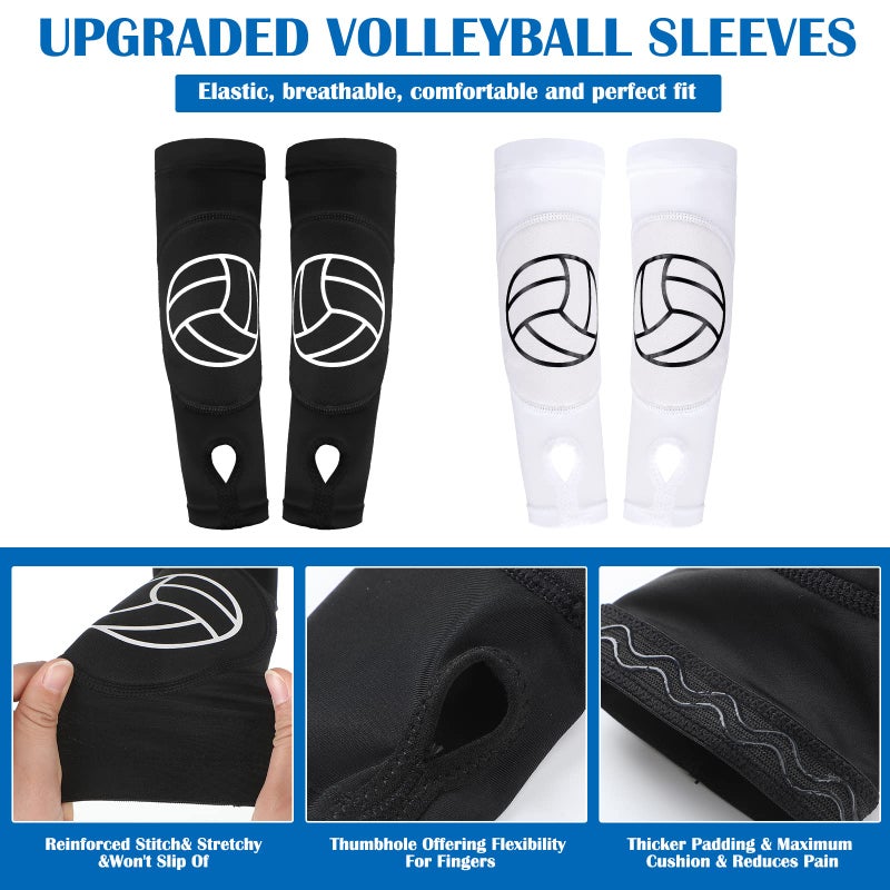 Newcotte 2 Pairs Volleyball Arm Sleeves Forearm Sleeves with Protection Pads and Thumb Hole Padded for Christmas, 12 Inches(Black, White) - Image 2
