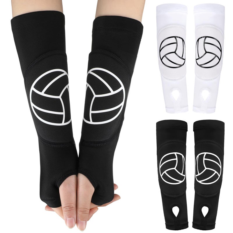 Newcotte 2 Pairs Volleyball Arm Sleeves Forearm Sleeves with Protection Pads and Thumb Hole Padded for Christmas, 12 Inches(Black, White) - Image 1