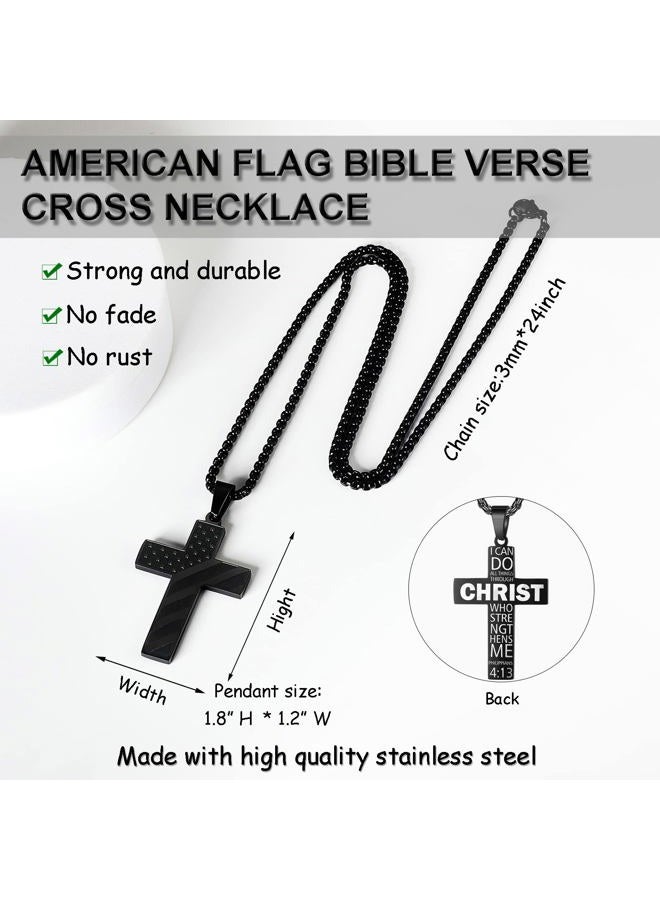 ZRAY American Flag Cross Necklace for Men Stainless Steel Chain 24inch Bible Verse Pendant Patriotic Jewelry Inspirational Christian Gift for Boys, Stainless Steel, No Gemstone - Image 4