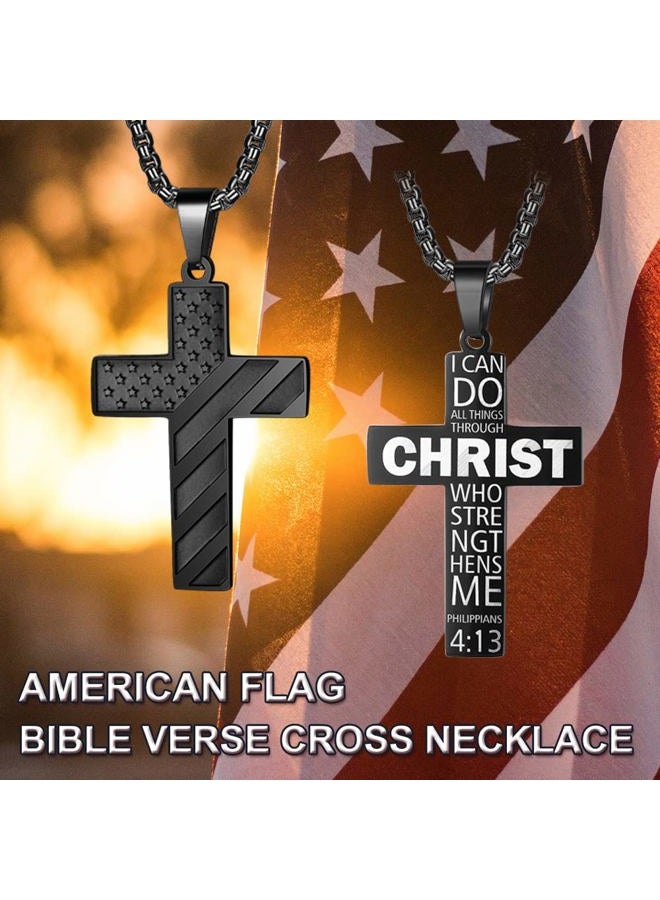 ZRAY American Flag Cross Necklace for Men Stainless Steel Chain 24inch Bible Verse Pendant Patriotic Jewelry Inspirational Christian Gift for Boys, Stainless Steel, No Gemstone - Image 3