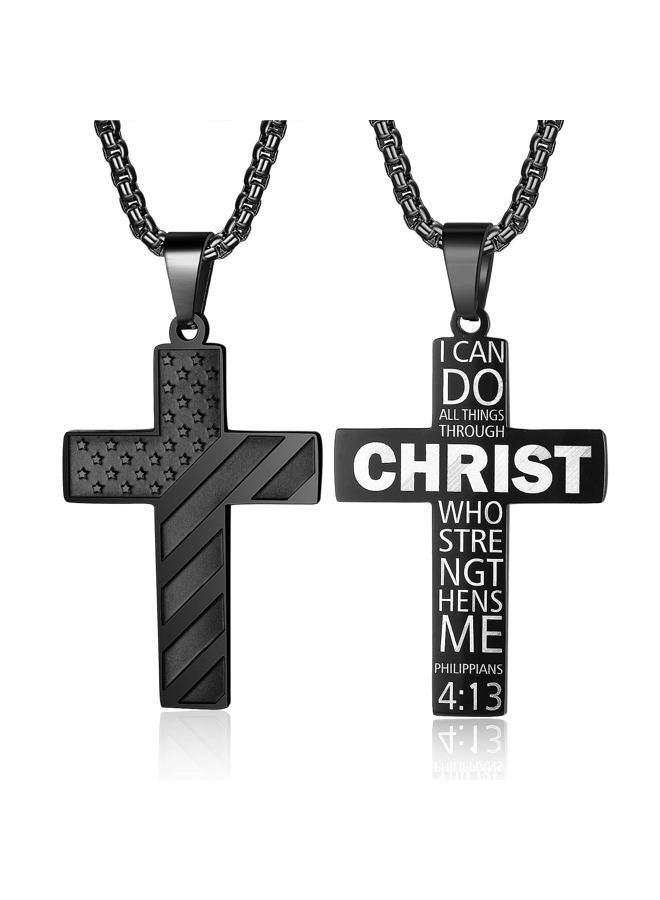 ZRAY American Flag Cross Necklace for Men Stainless Steel Chain 24inch Bible Verse Pendant Patriotic Jewelry Inspirational Christian Gift for Boys, Stainless Steel, No Gemstone - Image 1