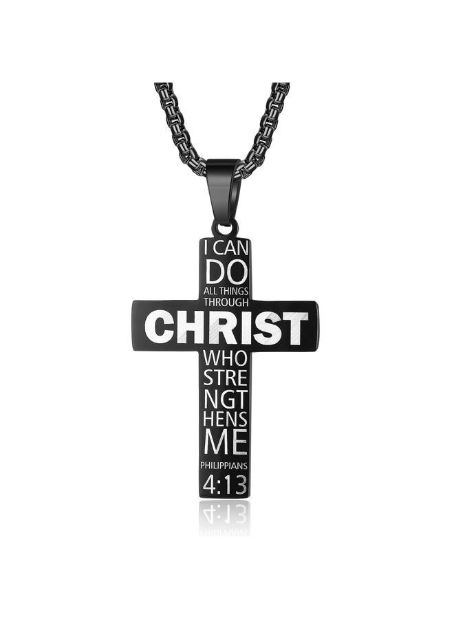 ZRAY American Flag Cross Necklace for Men Stainless Steel Chain 24inch Bible Verse Pendant Patriotic Jewelry Inspirational Christian Gift for Boys, Stainless Steel, No Gemstone - Image 2